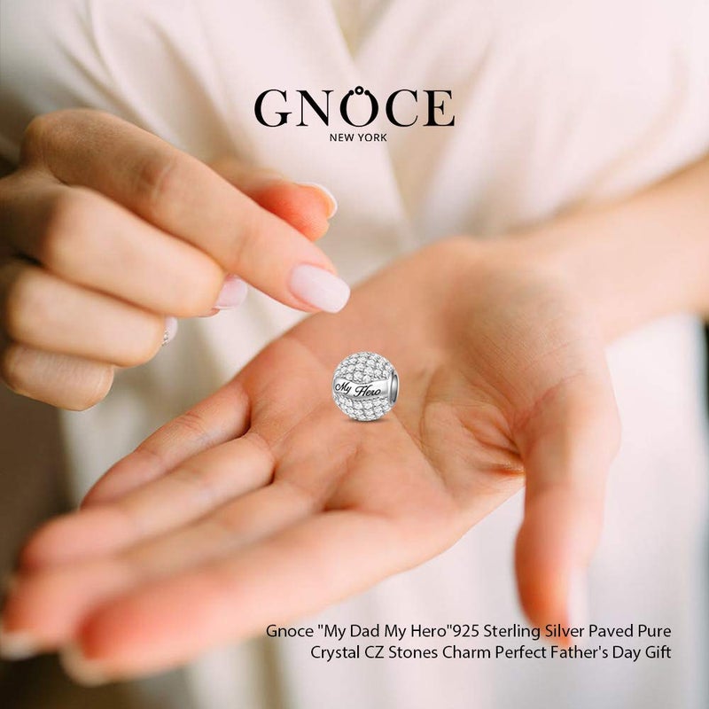 GNOCE "My Dad My Hero 925 Sterling Silver Charm Paved Pure Crystal CZ Stones Charms Bead For Father's Day Gift Fit All Major Brands Of Bracelet/Necklace Birthday Gifts - Image 5